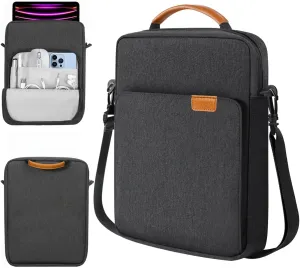 TiMOVO 13 Inch Tablet Sleeve Handbag with Shoulder Strap for iPad Air 13" M3 2025, iPad Pro 13", iPad Pro 12.9", Galaxy Tab S9 /S9 Plus/S10 /S10 Plus/S9 FE /S9 FE Plus 12.4", Black & Gray