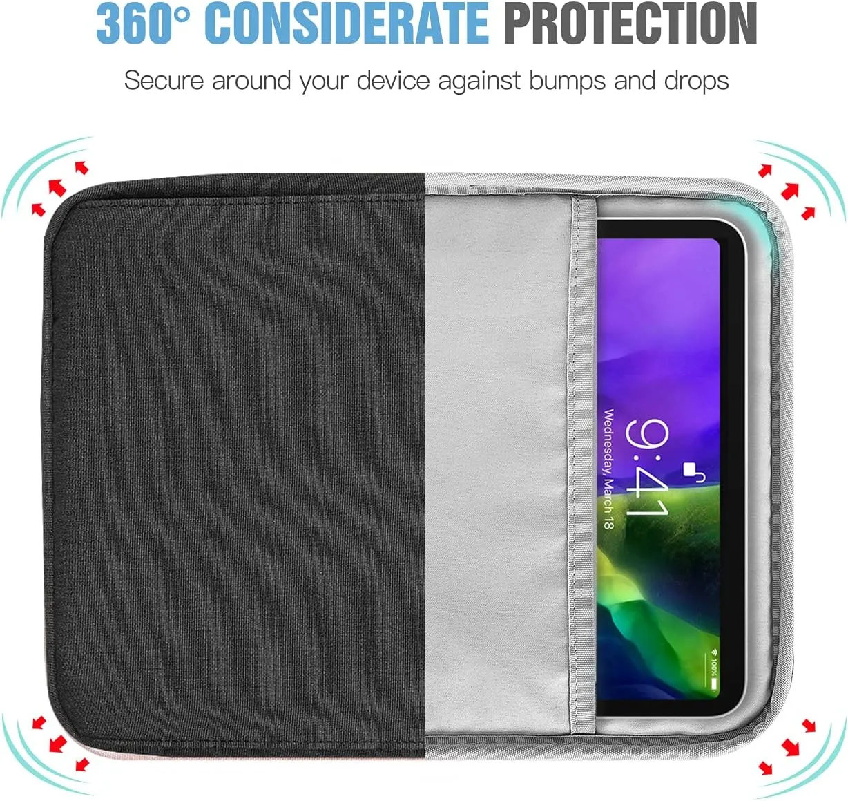TiMOVO 9-11 Inch Tablet Sleeve Bag with Shoulder Strap for iPad 10th Gen. 10.9", iPad 9th/8th/7th Gen. 10.2", iPad Air 11/Air 5th/4th Gen. 10.9",Galaxy Tab A9 /A9 Plus 11", Black & Grey