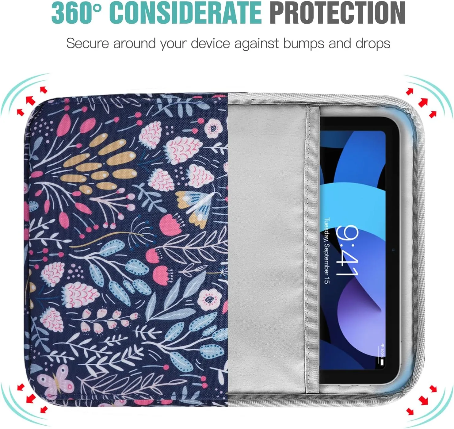TiMOVO 9-11 Inch Tablet Sleeve Bag with Shoulder Strap for iPad 11-inch A16 2025, iPad 10th Gen. 10.9", iPad 10.2", iPad Air 11 Inch/5th/4th Gen. 10.9", Galaxy Tab A9 Plus 11", Colorful Flower