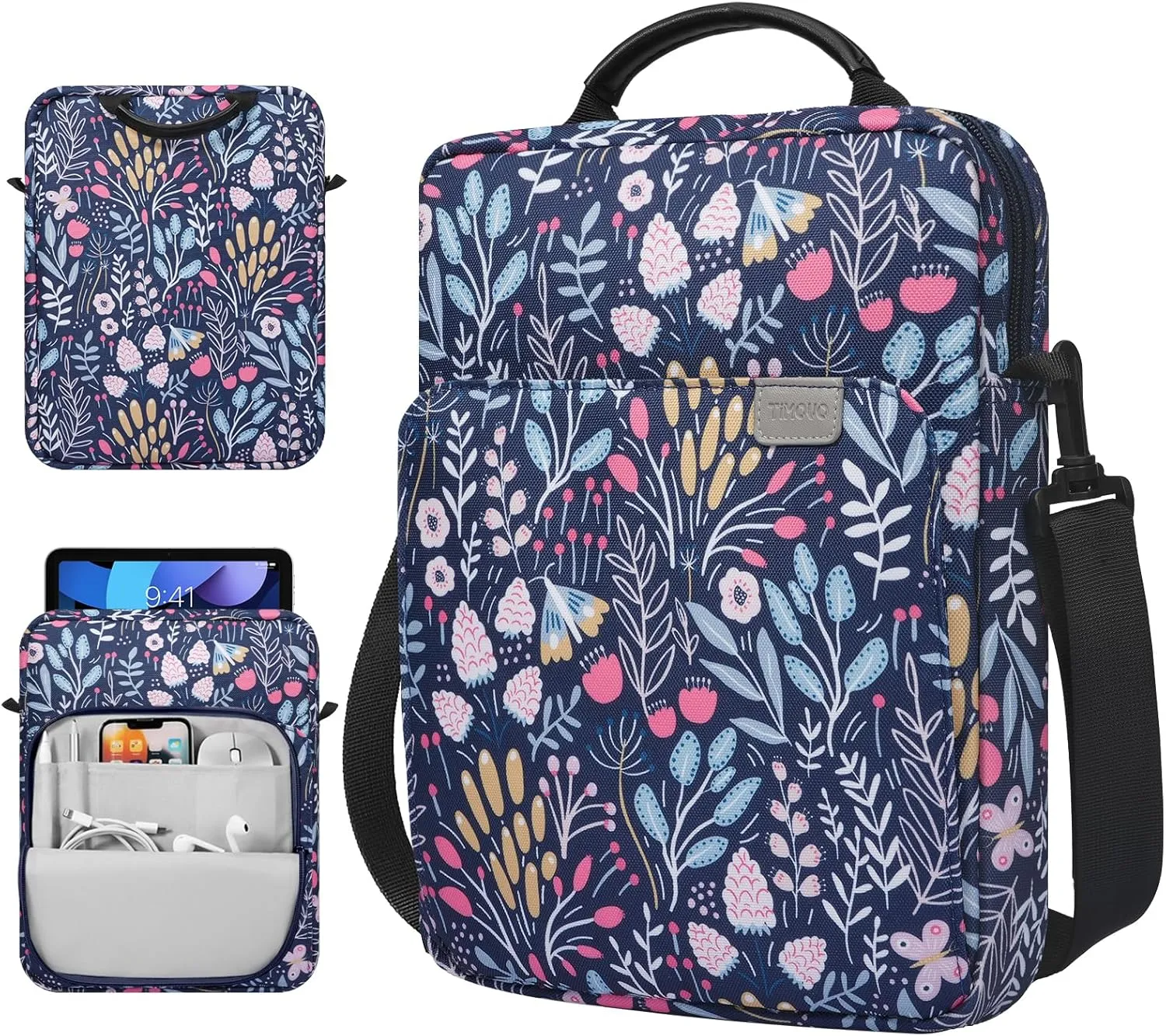 TiMOVO 9-11 Inch Tablet Sleeve Bag with Shoulder Strap for iPad 11-inch A16 2025, iPad 10th Gen. 10.9", iPad 10.2", iPad Air 11 Inch/5th/4th Gen. 10.9", Galaxy Tab A9 Plus 11", Colorful Flower