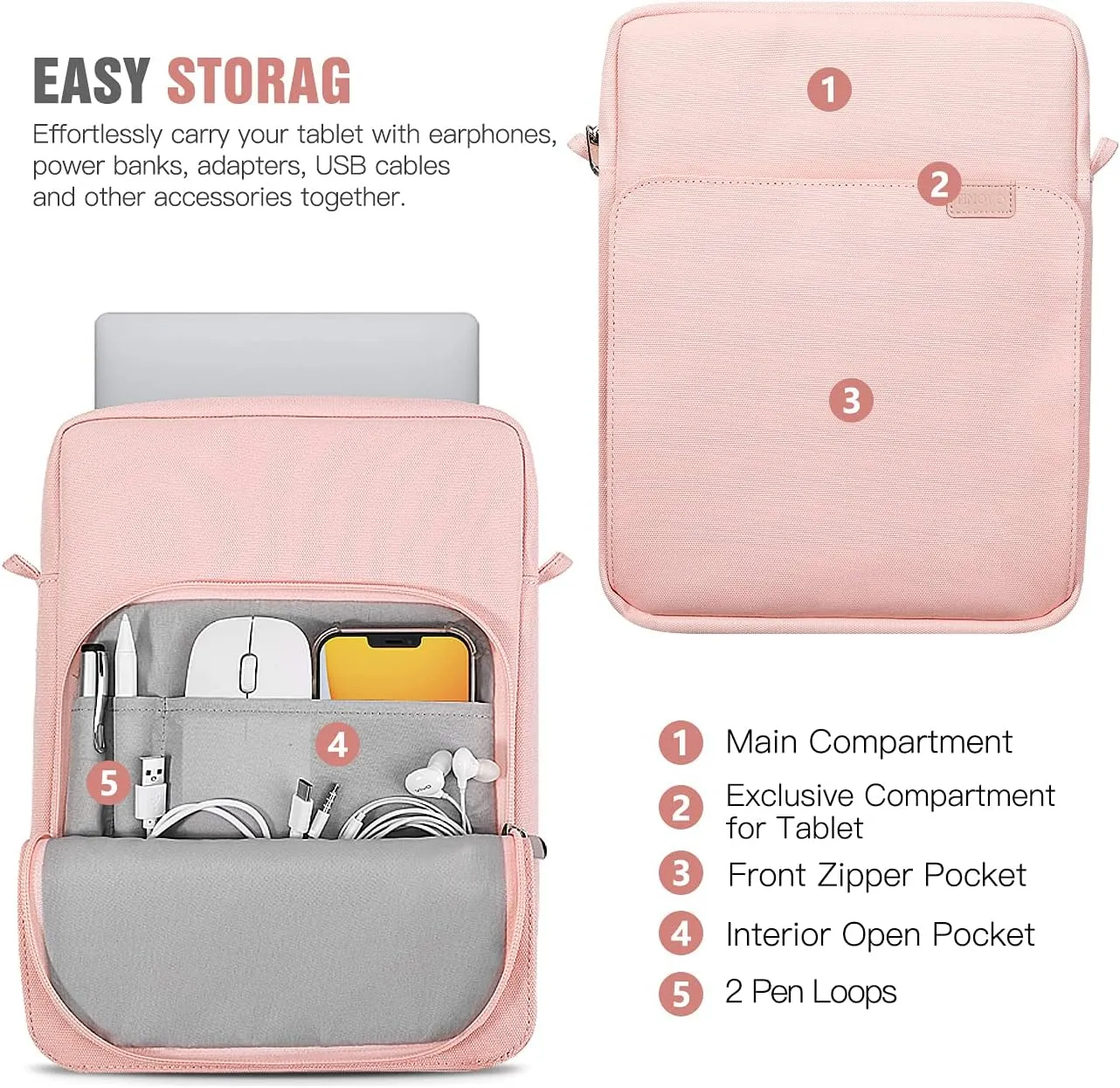 TiMOVO 9-11 Inch Tablet Sleeve Bag with Shoulder Strap for iPad 11-inch A16 2025, iPad 10th Gen. 10.9", iPad 9th/8th/7th Gen. 10.2", iPad Air 11/5th/4th Gen. 10.9", Galaxy Tab A9 Plus 11", Pink