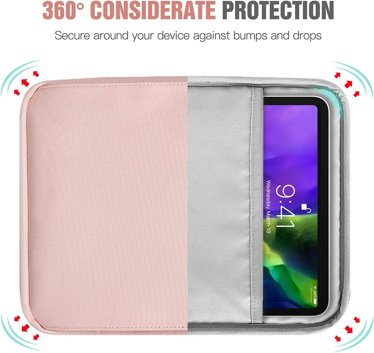 TiMOVO 9-11 Inch Tablet Sleeve Bag with Shoulder Strap for iPad 11-inch A16 2025, iPad 10th Gen. 10.9", iPad 9th/8th/7th Gen. 10.2", iPad Air 11/5th/4th Gen. 10.9", Galaxy Tab A9 Plus 11", Pink