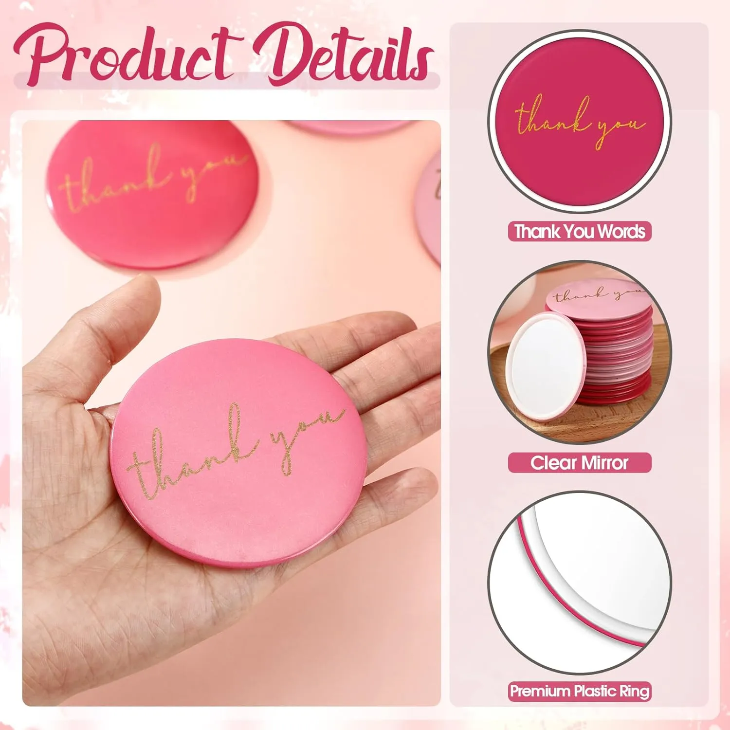 Tioncy 30 Pcs CNA Week Thank You Compact Mirrors Appreciation Gifts Bulk for Women Mini Purse Pocket Mirrors Thank You Gifts for Nurse Staff Teacher Graduate(Pink Series)