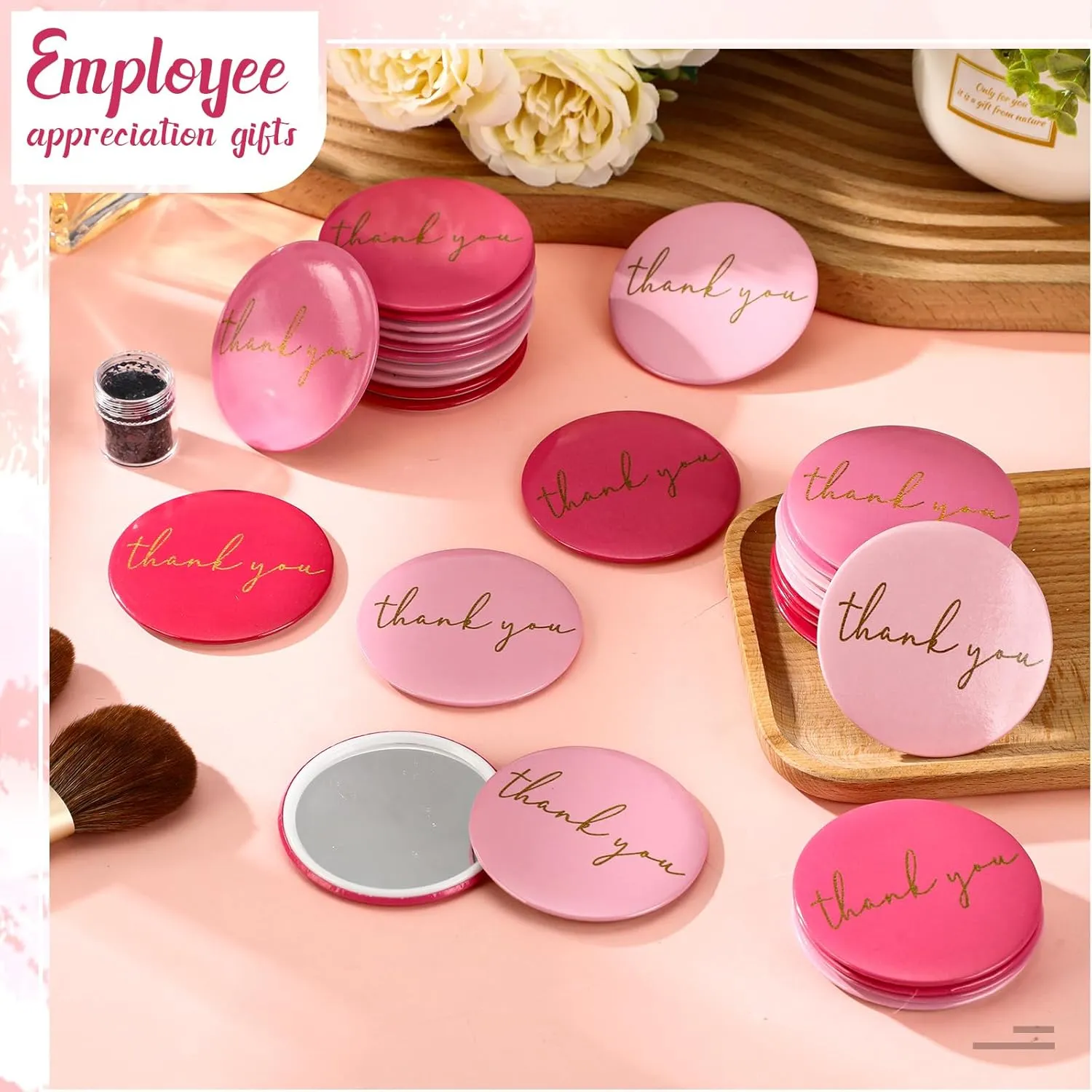 Tioncy 30 Pcs CNA Week Thank You Compact Mirrors Appreciation Gifts Bulk for Women Mini Purse Pocket Mirrors Thank You Gifts for Nurse Staff Teacher Graduate(Pink Series)