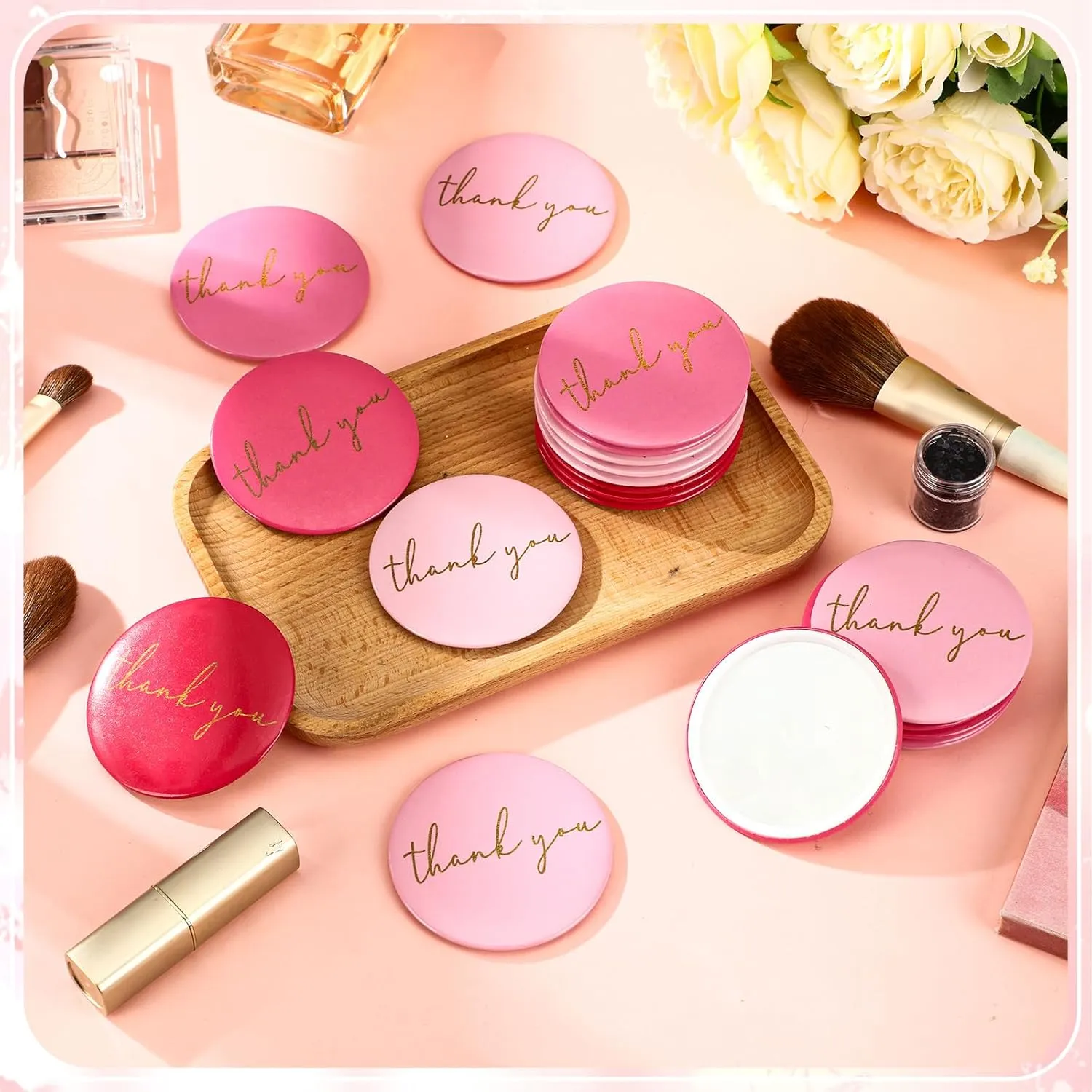 Tioncy 30 Pcs CNA Week Thank You Compact Mirrors Appreciation Gifts Bulk for Women Mini Purse Pocket Mirrors Thank You Gifts for Nurse Staff Teacher Graduate(Pink Series)
