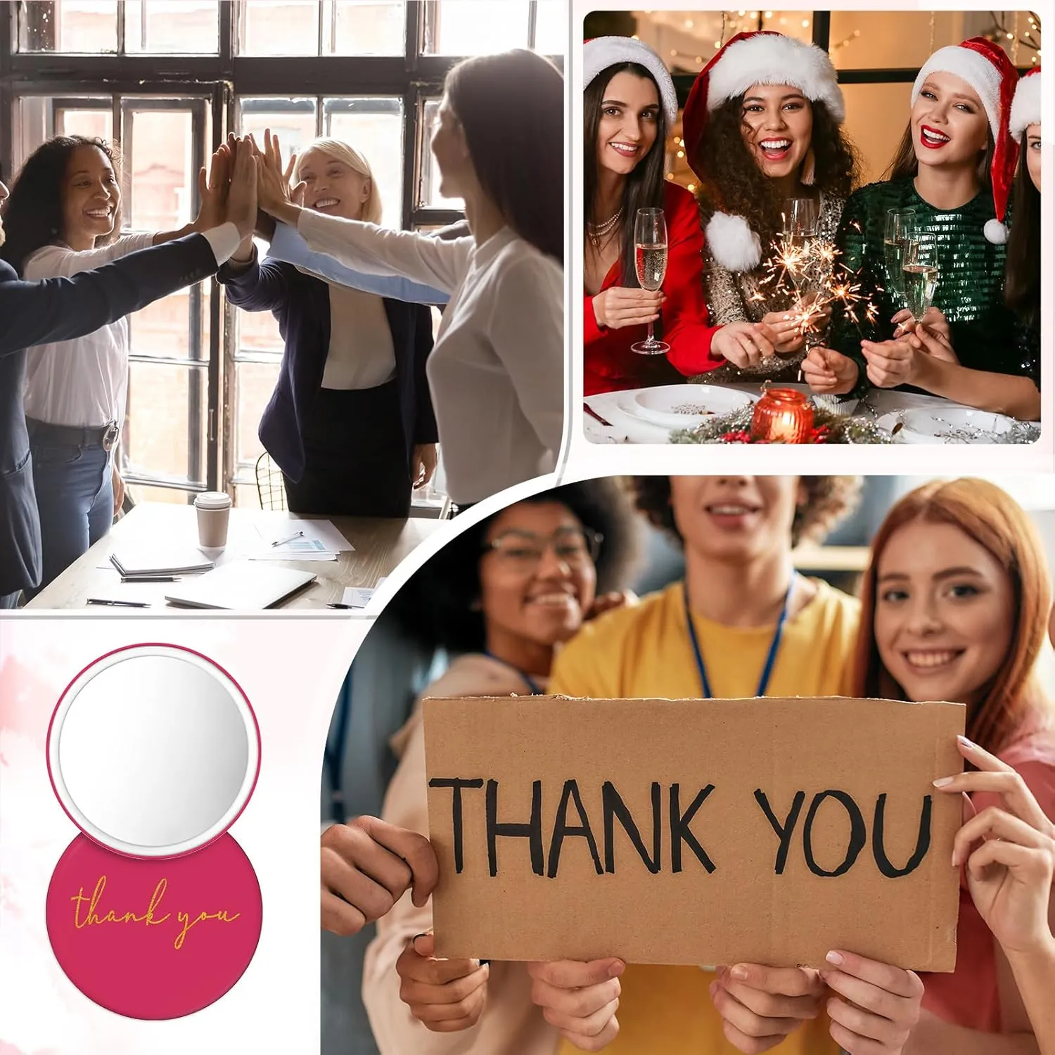 Tioncy 30 Pcs CNA Week Thank You Compact Mirrors Appreciation Gifts Bulk for Women Mini Purse Pocket Mirrors Thank You Gifts for Nurse Staff Teacher Graduate(Pink Series)