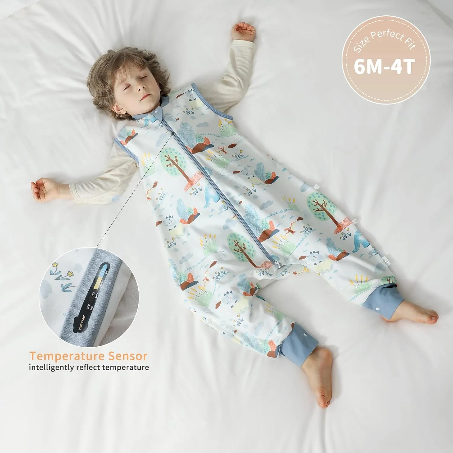 Toddler Sleep Sack with Feet 1t-2t, 1.0 TOG Thermostatic Infant Sleeping Sack with Legs, Soft Cotton Baby Wearable Blanket, 2-Way Zipper Baby Sleep Bag Walker for All Season