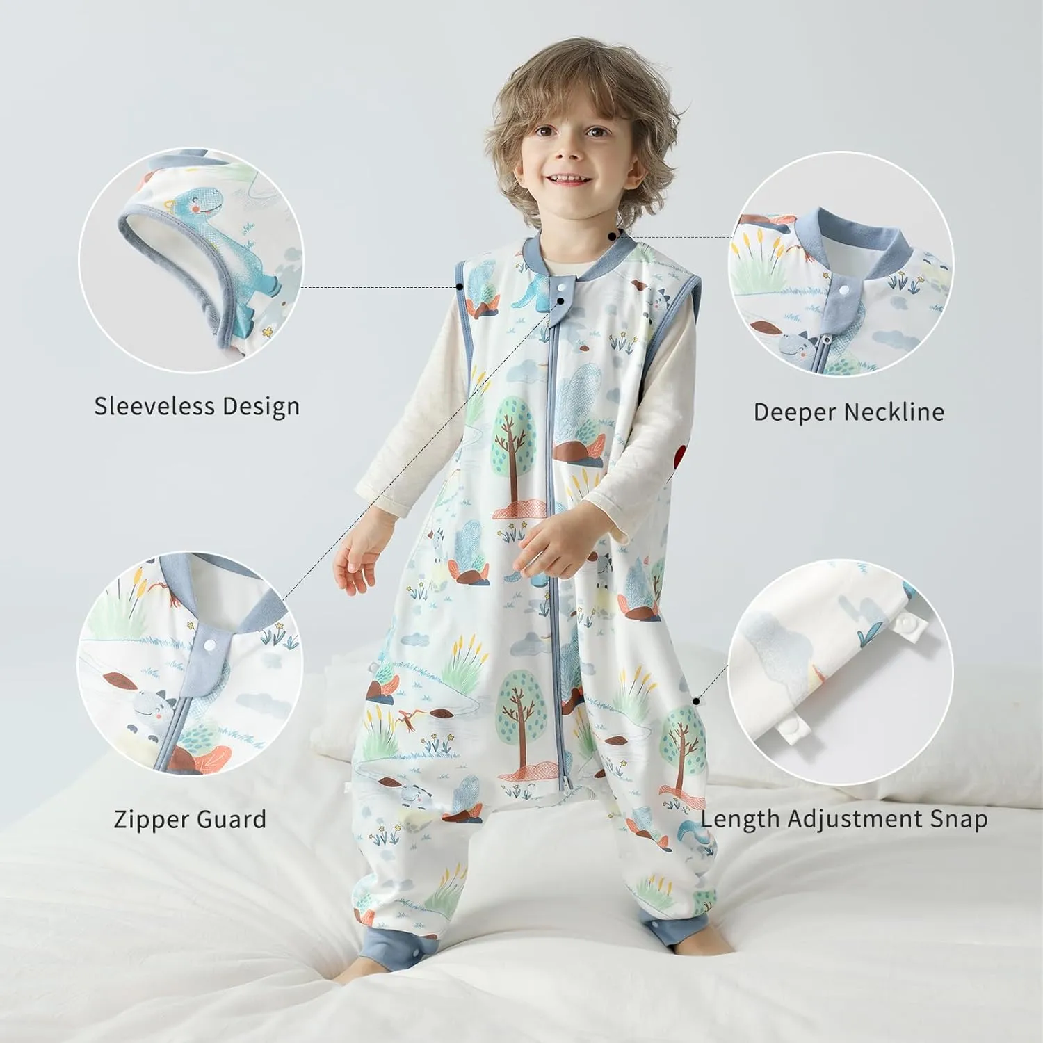 Toddler Sleep Sack with Feet 1t-2t, 1.0 TOG Thermostatic Infant Sleeping Sack with Legs, Soft Cotton Baby Wearable Blanket, 2-Way Zipper Baby Sleep Bag Walker for All Season