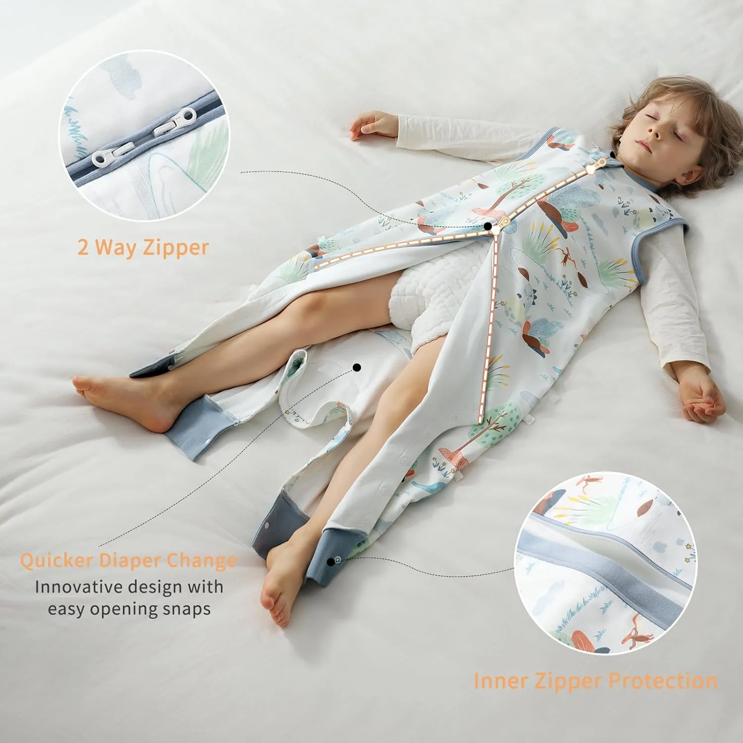 Toddler Sleep Sack with Feet 1t-2t, 1.0 TOG Thermostatic Infant Sleeping Sack with Legs, Soft Cotton Baby Wearable Blanket, 2-Way Zipper Baby Sleep Bag Walker for All Season