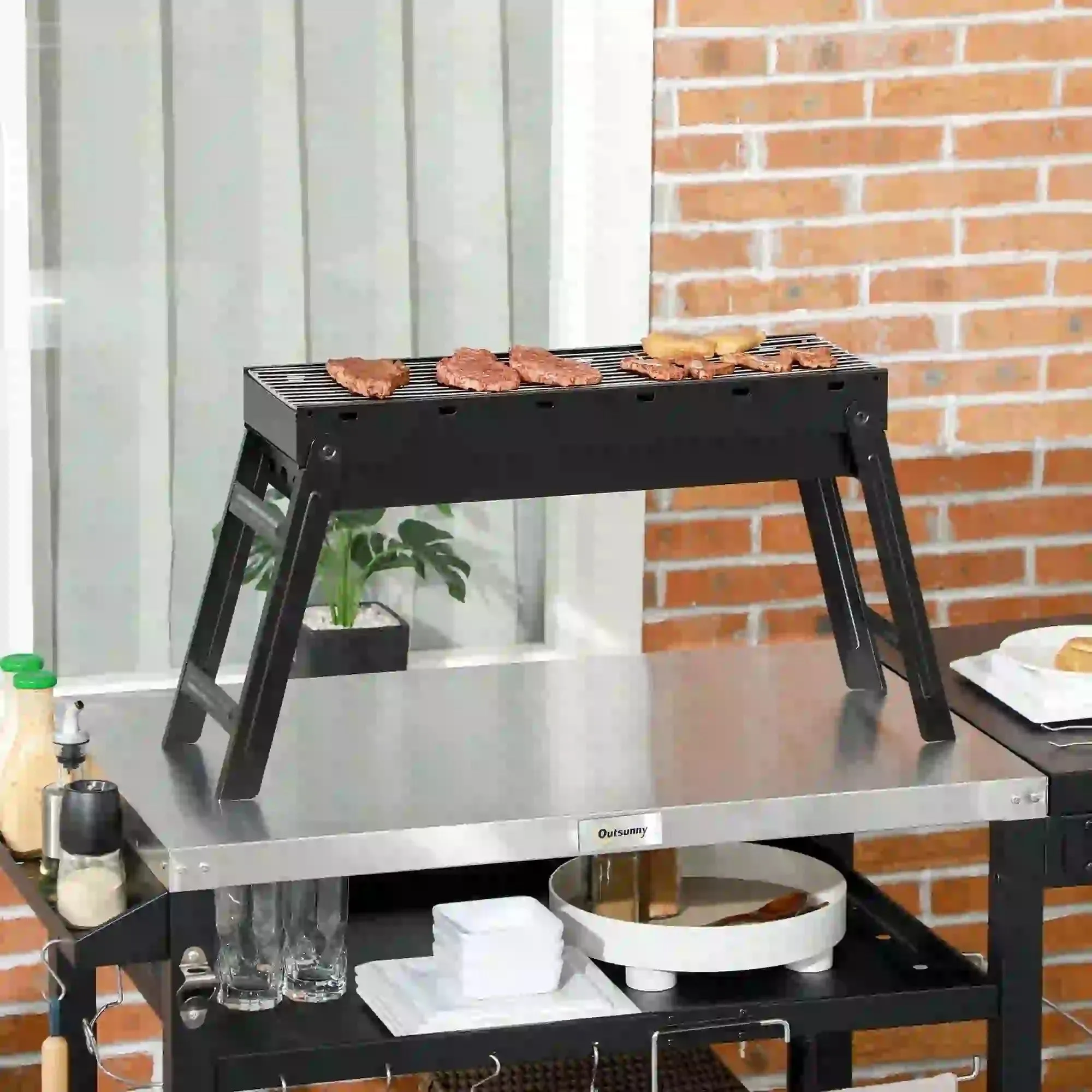 Top-tier - Outsunny Charcoal Foldable Trusted platform Grill Black