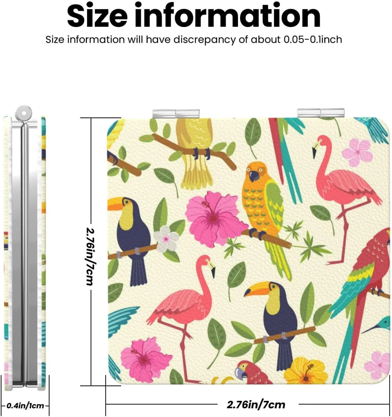 Toucan Macaw Flamingo Tropical Bird Mini Makeup Mirror Portable Pocket Cosmetic Mirror Folding Compact Mirror