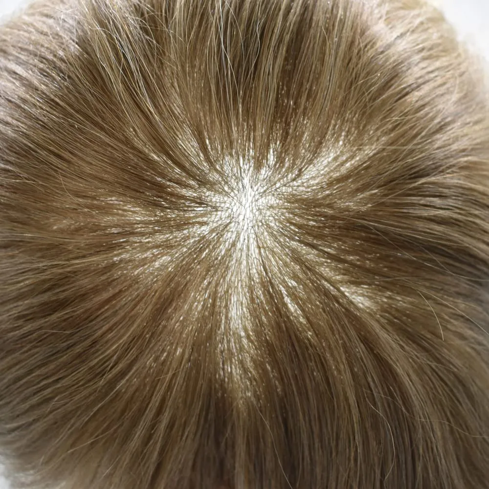 Toupee For Men Thin Skin 0.04MM Mens Toupee 100% European Human Hair System For Men V-loop Invisible Hairline Mens Hair Piece 7X9-90% light density#17 DARK ASH BLONDE