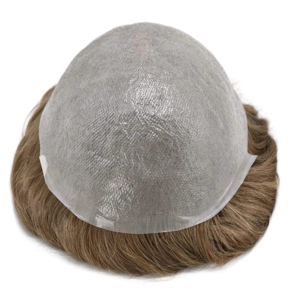 Toupee For Men Thin Skin 0.04MM Mens Toupee 100% European Human Hair System For Men V-loop Invisible Hairline Mens Hair Piece 7X9-90% light density#17 DARK ASH BLONDE