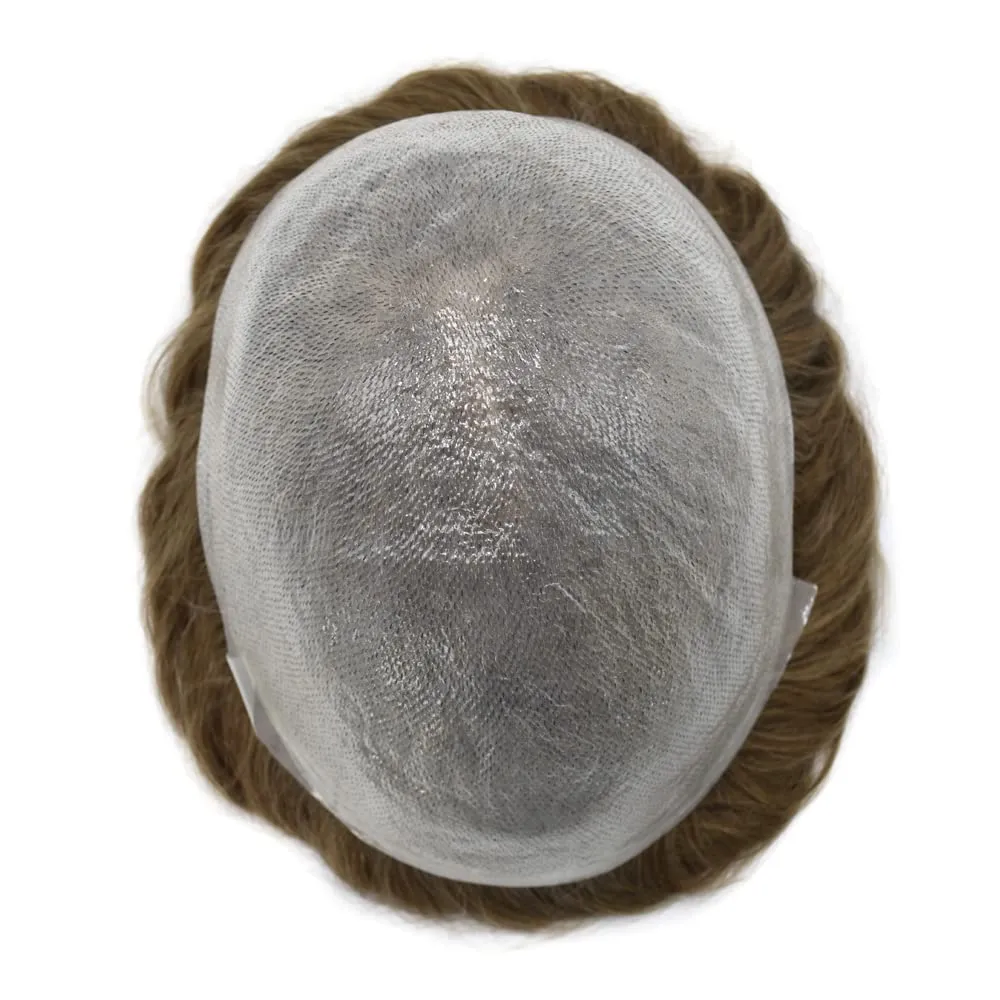 Toupee For Men Thin Skin 0.04MM Mens Toupee 100% European Human Hair System For Men V-loop Invisible Hairline Mens Hair Piece 7X9-90% light density#17 DARK ASH BLONDE