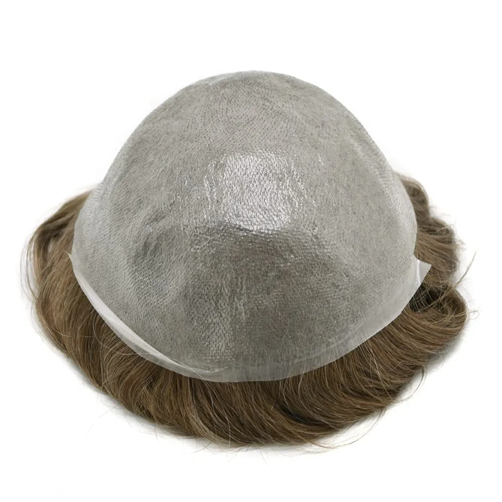 Toupee For Men Thin Skin 0.04MM Mens Toupee 100% European Human Hair System For Men V-loop Invisible Hairline Mens Hair Piece 7X9-90% light density#1720#17 DARK ASH BLONDE 20% GREY