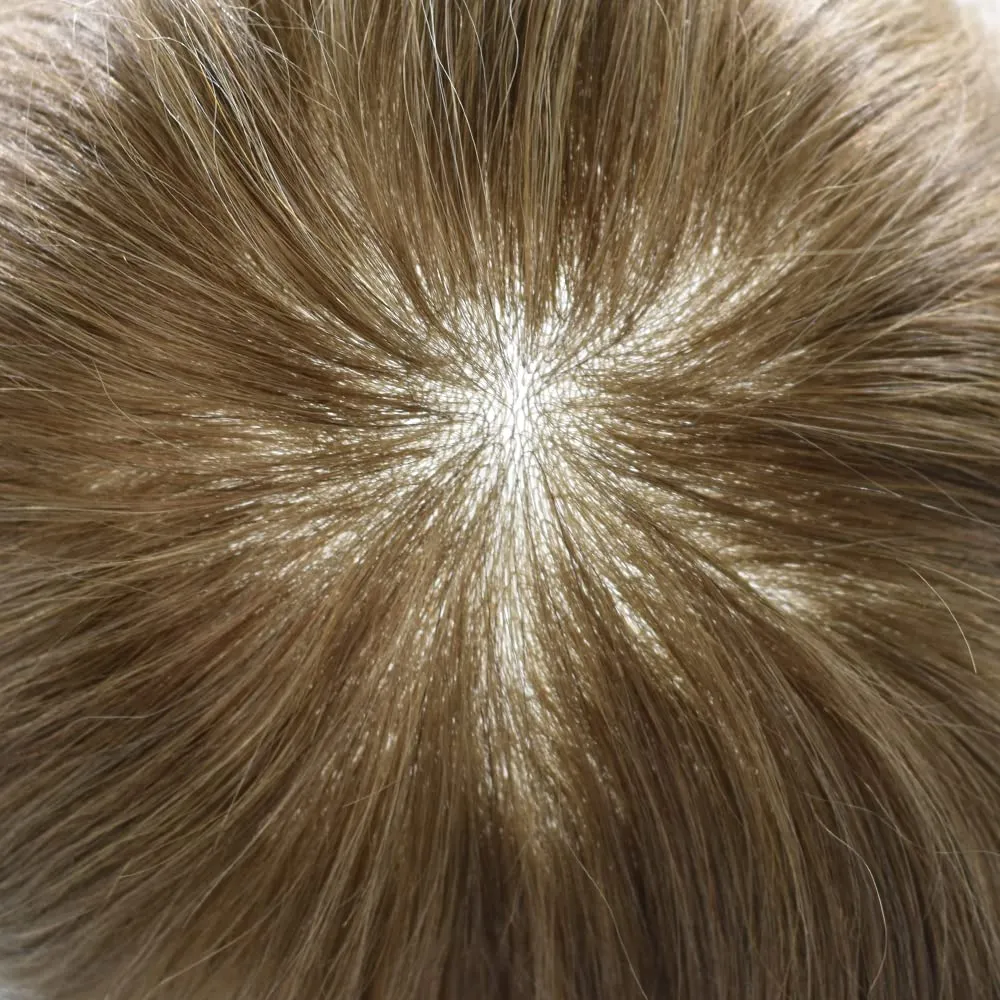 Toupee For Men Thin Skin 0.04MM Mens Toupee 100% European Human Hair System For Men V-loop Invisible Hairline Mens Hair Piece 7X9-90% light density#18 MEDIUM BLONDE