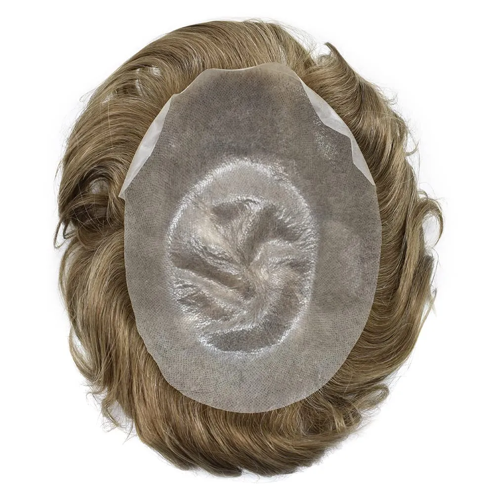 Toupee For Men Thin Skin 0.04MM Mens Toupee 100% European Human Hair System For Men V-loop Invisible Hairline Mens Hair Piece 8X10-80% light density#1710#17 DARK ASH BLONDE 10% GREY