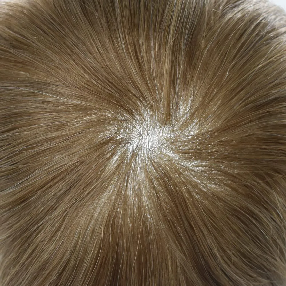 Toupee For Men Thin Skin 0.04MM Mens Toupee 100% European Human Hair System For Men V-loop Invisible Hairline Mens Hair Piece 8X10-80% light density#1710#17 DARK ASH BLONDE 10% GREY
