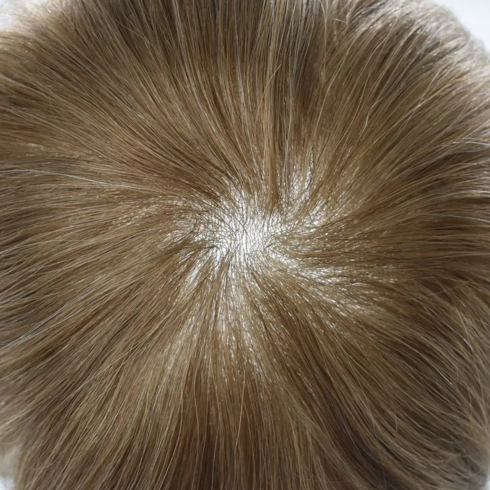 Toupee For Men Thin Skin 0.04MM Mens Toupee 100% European Human Hair System For Men V-loop Invisible Hairline Mens Hair Piece 8X10-80% light density#1810#18 MEDIUM BLONDE 10% GREY