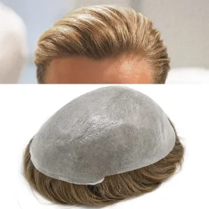 Toupee For Men Thin Skin 0.04MM Mens Toupee 100% European Human Hair System For Men V-loop Invisible Hairline Mens Hair Piece 8X10-80% light density#1810#18 MEDIUM BLONDE 10% GREY