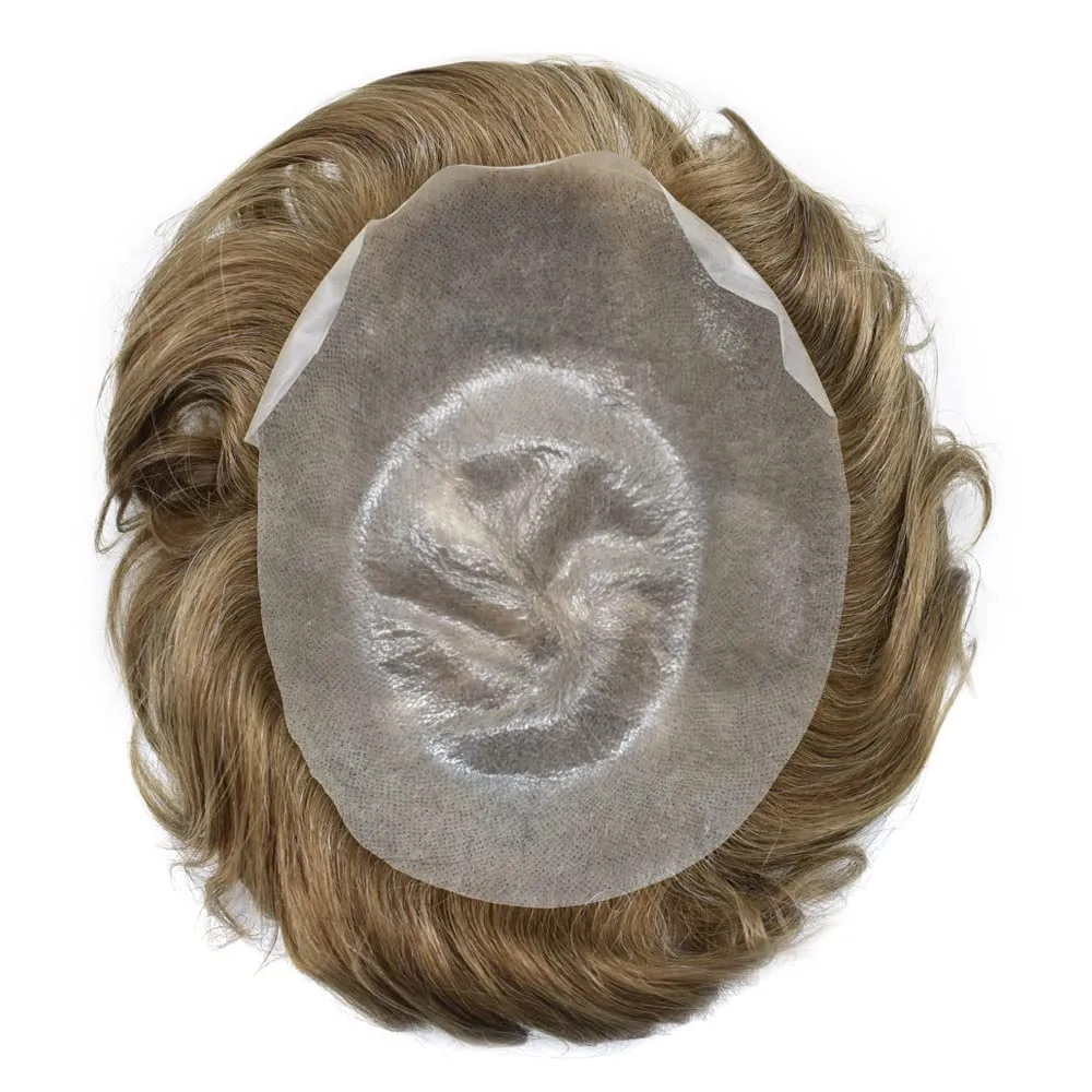 Toupee For Men Thin Skin 0.04MM Mens Toupee 100% European Human Hair System For Men V-loop Invisible Hairline Mens Hair Piece 8X10-80% light density#1810#18 MEDIUM BLONDE 10% GREY