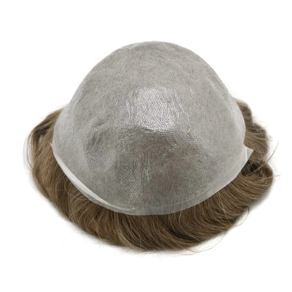 Toupee For Men Thin Skin 0.04MM Mens Toupee 100% European Human Hair System For Men V-loop Invisible Hairline Mens Hair Piece 8X10-80% light density#1810#18 MEDIUM BLONDE 10% GREY