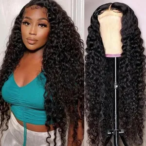 Transparent Lace Frontal Wigs Synthetic Hair with Pre-Plucked Deep Wave Frontal Wig Long Middle Part Curly Glueless Hair for African Black Women Girls (26inch, Black)