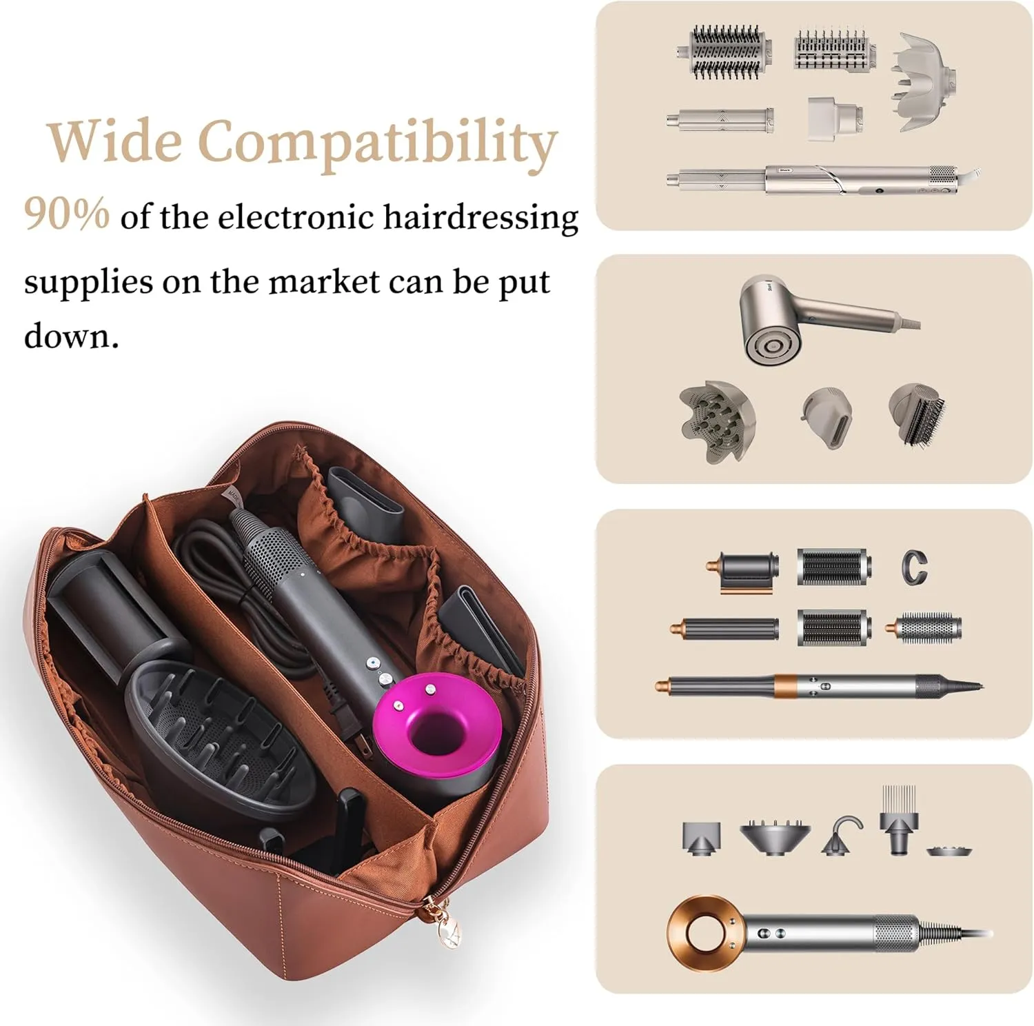 Travel Case Compatible with Dyson Airwrap Styler, Portable Supersonic Hair Dryer Travel Storage Bag, Waterproof Carrying Case Organizer for Shark Flexstyle and Attachments (Brown)