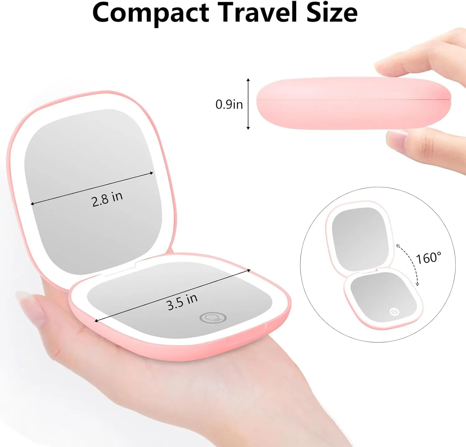Travel Magnifying Mirror with Light,Dual-Sided Compact Mirror for Purse with 15X Magnification, 3 Lighting Modes, Auto Shut-Off, Portable Pocket Makeup Mirror, Essential Travel Mirror