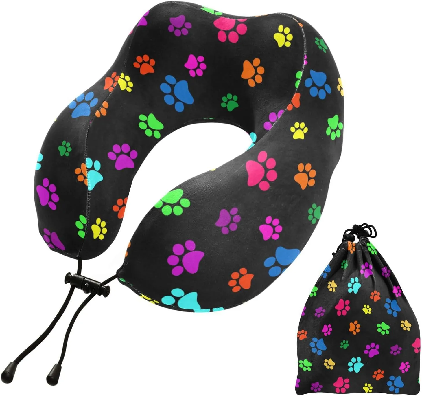 Travel Pillow for Neck Head, Color Paw Prints Abstract Animal Footprint Memory Foam Padding Sleeping Airplane Trains Cars Camping Office