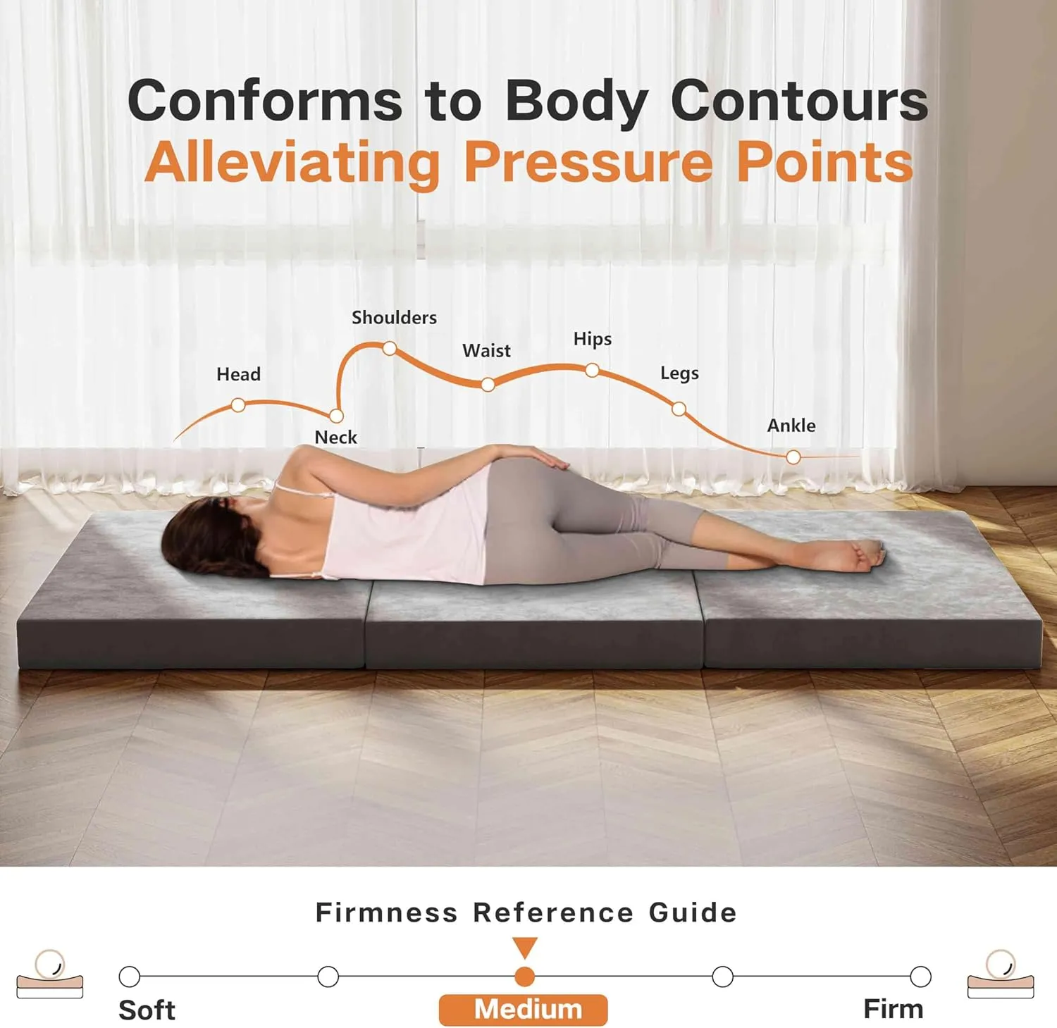 Tri-Fold Memory Foam Mattress, 4 inch Single Folding Mattress with Washable Covers, Reversible Design, Foldable Mattress Topper for Travel&Guests 75" x 25" x 4"