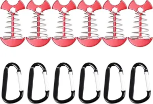 TRIWONDER 6pcs Deck Plank Board Tent Stakes Aluminum Spring Anchor Fishbone Guyline Cord Adjuster Tent Pegs with Carabiners for Outdoor Camping Hiking