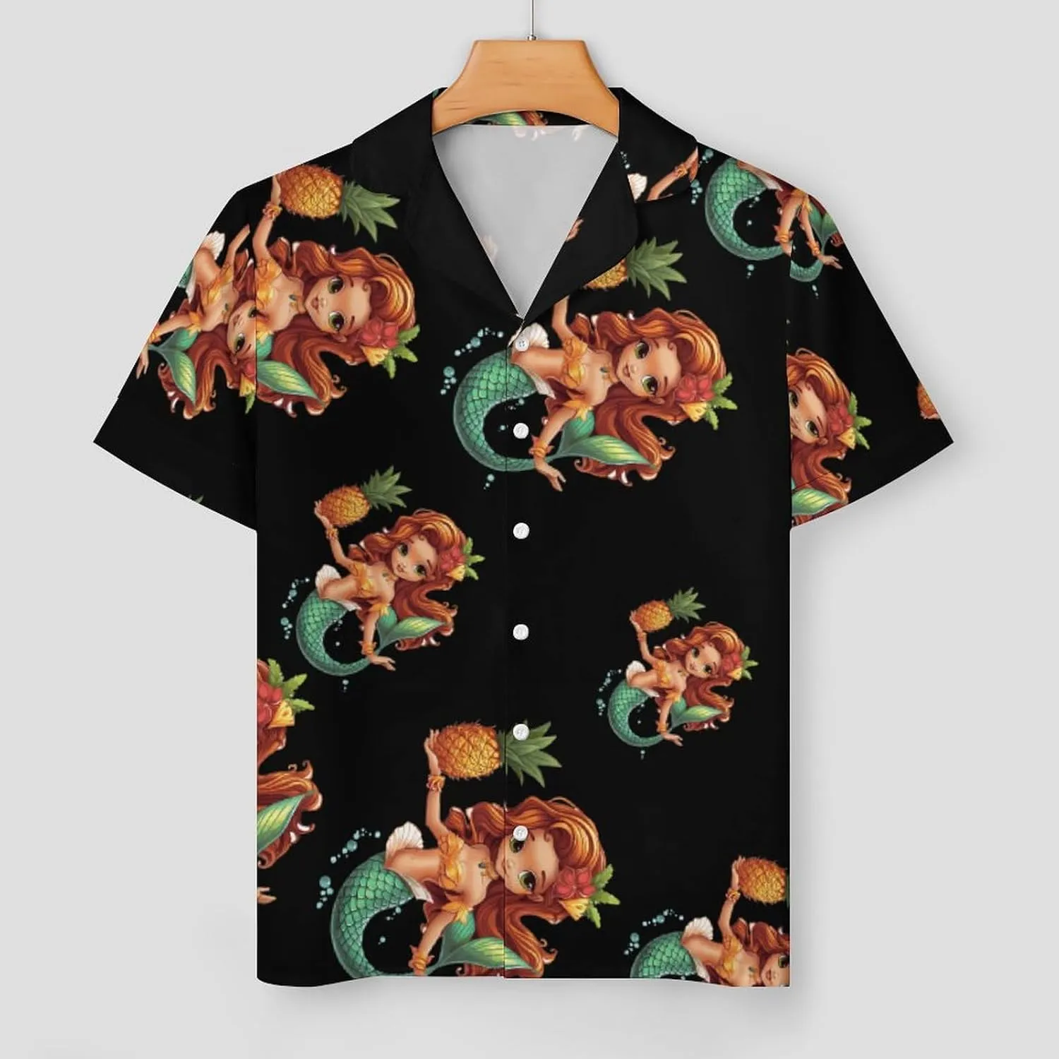 Tropical Pineapple Mermaidess Women's Satin Pajama Set Short Sleeve Button Down Sleepwear Loungewear Pj Set