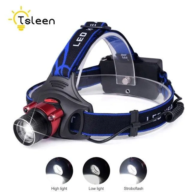 TSLEEN 1PC COB LED Headlamp LED Head Torch Flashlight Waterproof Outdoors Lanterna With Headband 2x18650 AA Battery 3 Modes USB