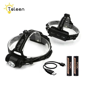 TSLEEN Free Shipping! Rechargeable LED Headlamp Waterproof Camping Flashlight With USB 18650 Battery Head Torch Lamp Night Light
