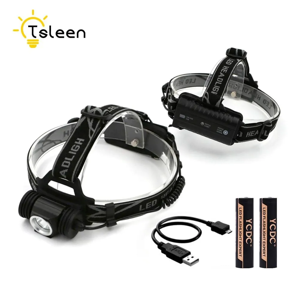 TSLEEN Free Shipping! Rechargeable LED Headlamp Waterproof Camping Flashlight With USB 18650 Battery Head Torch Lamp Night Light