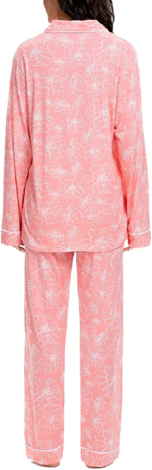 Tugege Pajamas Set Long Sleeve Sleepwear Womens Button Down Nightwear Pj Sets