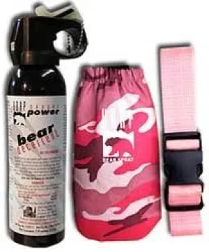 UDAP Pepper Power Bear Spray Self Defense Deterrent with Hip Holster and Belt for Camping, Hiking, Fishing, Powerful Blast Pattern, 30 ft Fog Barrier, Pink Camo, 12PINK, 7.9 oz