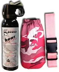 UDAP Pepper Power Bear Spray Self Defense Deterrent with Hip Holster and Belt for Camping, Hiking, Fishing, Powerful Blast Pattern, 30 ft Fog Barrier, Pink Camo, 12PINK, 7.9 oz