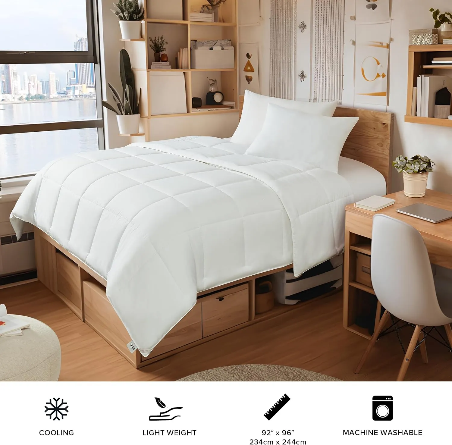 UGG Danielle Full/Queen Comforter Duvet Insert Cooling Lightweight Down Alternative Hypoallergenic Washable Quilted Fluffy Comforter Blanket with Corner Tabs for Duvet Cover, Full/Queen, Bright White