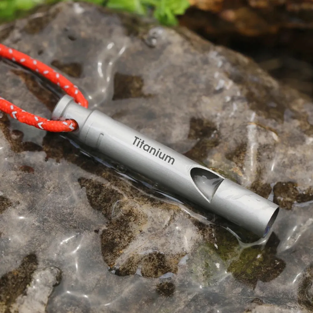 Ultralight Titanium Camping Whistle - Emergency Whistle with Cord for Survival, Hiking, and Exploring