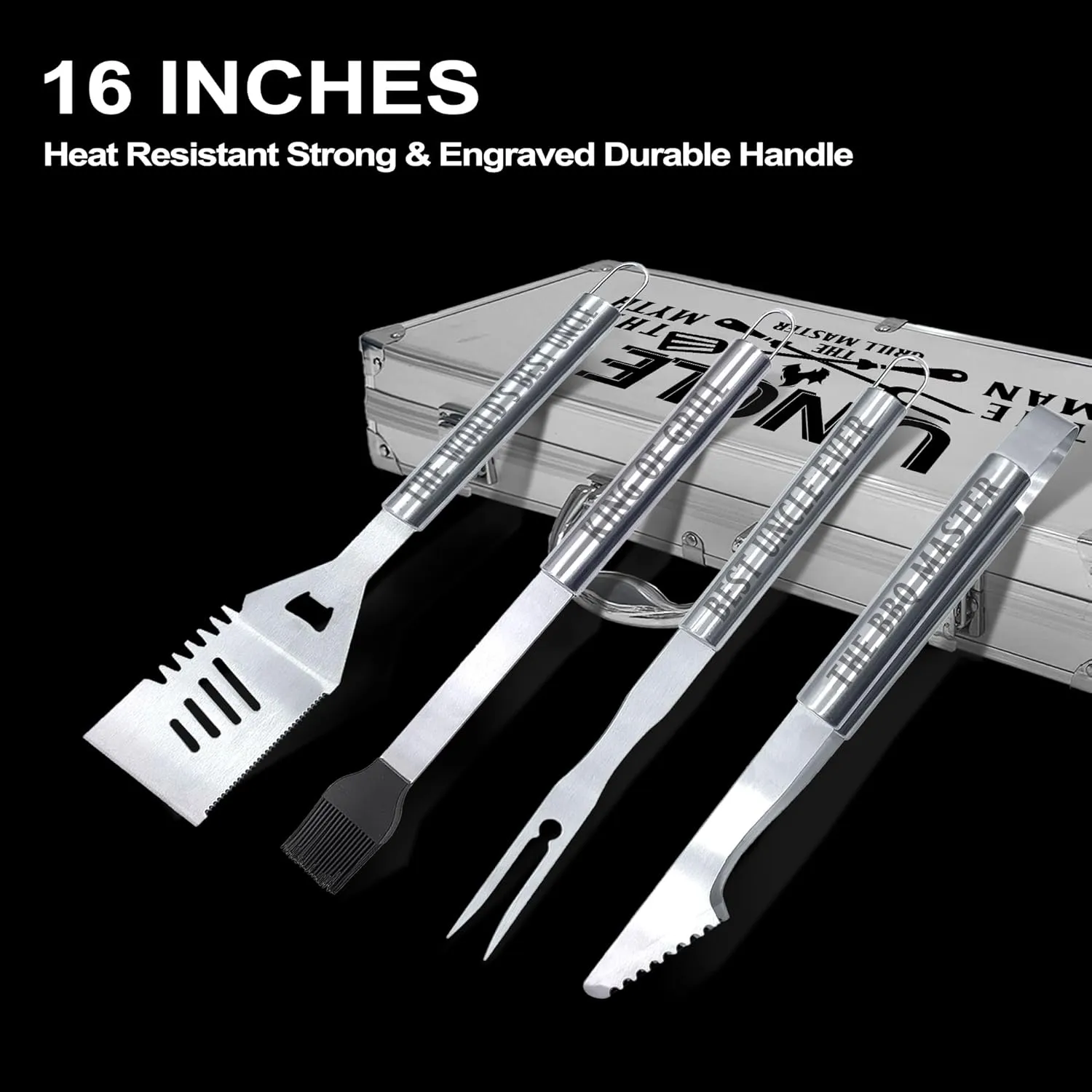 Uncle Gifts, Uncle Gifts from Niece/Nephew Heavy Duty Grilling Accessories Kit for Backyard BBQ, Thick Stainless Steel Grill Utensils with Non-Slip Handle Tool for Man on Birthday Fathers Day