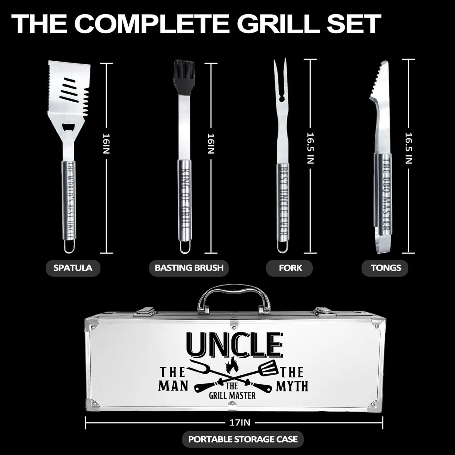 Uncle Gifts, Uncle Gifts from Niece/Nephew Heavy Duty Grilling Accessories Kit for Backyard BBQ, Thick Stainless Steel Grill Utensils with Non-Slip Handle Tool for Man on Birthday Fathers Day