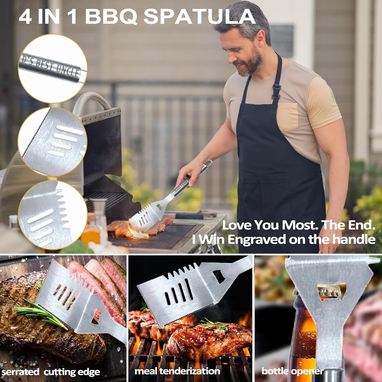 Uncle Gifts, Uncle Gifts from Niece/Nephew Heavy Duty Grilling Accessories Kit for Backyard BBQ, Thick Stainless Steel Grill Utensils with Non-Slip Handle Tool for Man on Birthday Fathers Day