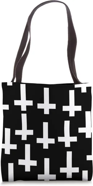 unholy upside down cross black white Tote Bag