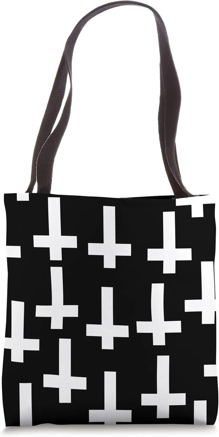 unholy upside down cross black white Tote Bag