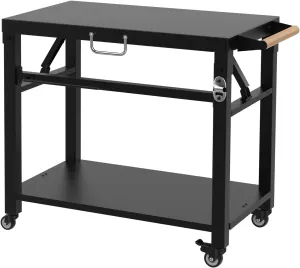 Upgrade Foldable Grill Cart Table, Movable Flattop Dining Cart Stand for Blackstone, Weber, Ninja Portable Griddle, Outdoor Pizza Oven and More, Grill Table Cart for Outdoor Camping