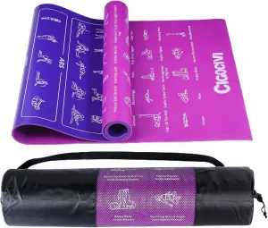 Upgrade New Instructional Yoga Mat with 75 Poses Printed on It for Beginners, 5.7'x2'x0.25", 6mm Travel Yoga Mat with Bag Christmas Gifts for Women and Men, 1/4 Inch Extra Thick Non-Slip