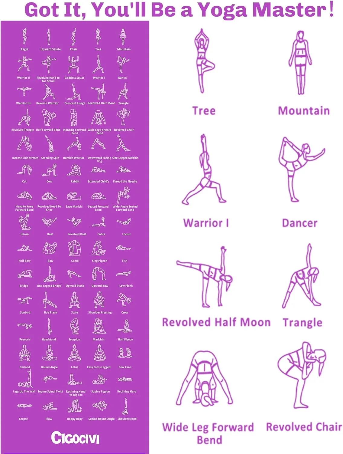 Upgrade New Instructional Yoga Mat with 75 Poses Printed on It for Beginners, 5.7'x2'x0.25", 6mm Travel Yoga Mat with Bag Christmas Gifts for Women and Men, 1/4 Inch Extra Thick Non-Slip