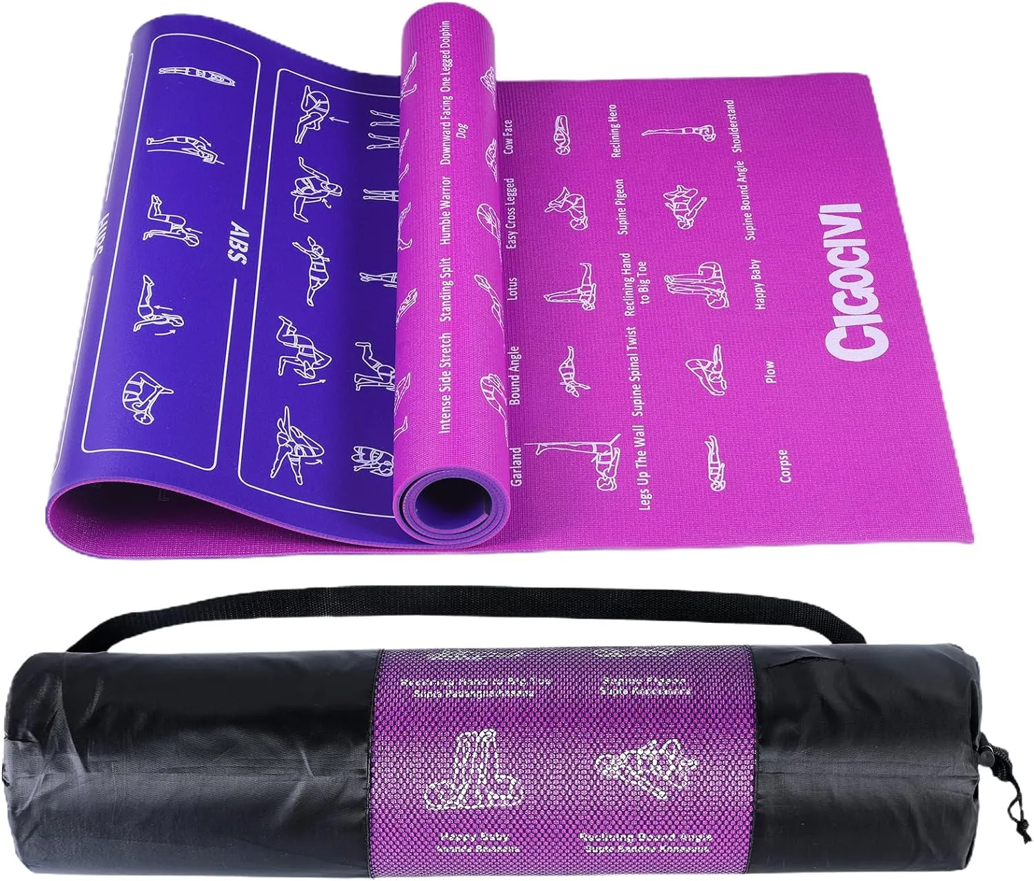 Upgrade New Instructional Yoga Mat with 75 Poses Printed on It for Beginners, 5.7'x2'x0.25", 6mm Travel Yoga Mat with Bag Christmas Gifts for Women and Men, 1/4 Inch Extra Thick Non-Slip